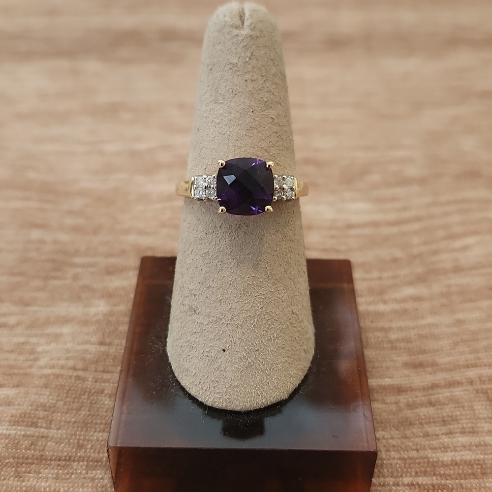 Amethyst Gemstone 10K Gold Ring with Diamond Accents